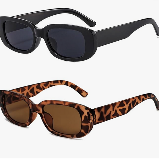 2-Pack Retro Rectangle Sunglasses – Trendy Y2K 90s Style – Square Frame UV400 Protection – Fashion Shades for Men & Women