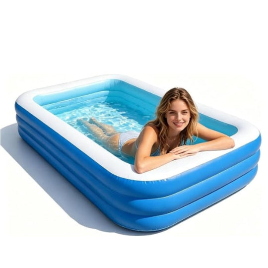 Inflatable Family Swimming Pool - Large Blow-Up Backyard Pool for Kids, Adults, and Pets