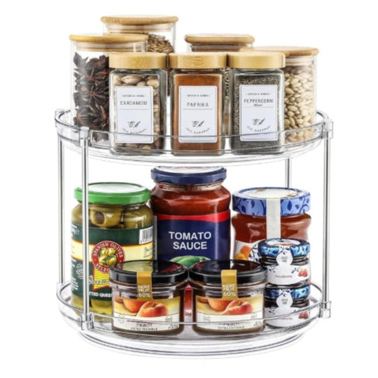2 Tier Rotating Lazy Susan Organizer Non-Skid Acrylic Storage Tray for Kitchen