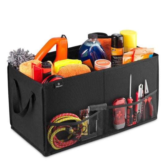Car Trunk Organizer with 2 Compartments Mesh Pockets and Heavy-Duty Handles