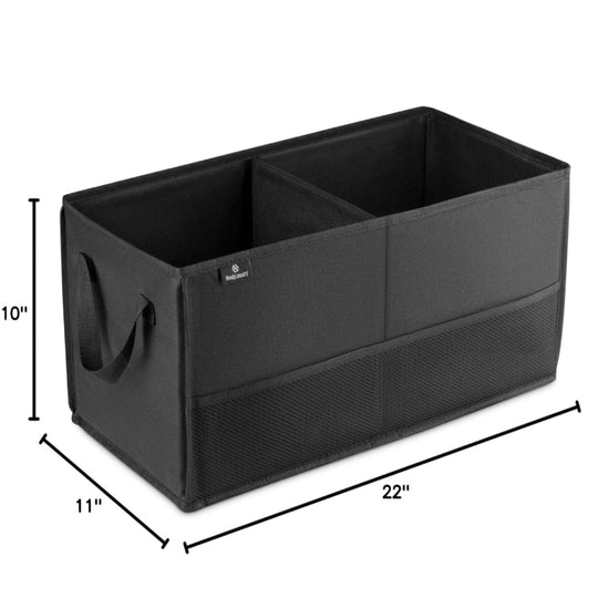 Car Trunk Organizer with 2 Compartments Mesh Pockets and Heavy-Duty Handles