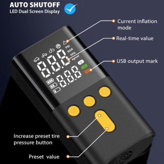 Portable Tire Inflator Air Compressor with Digital Gauge LED Light - Auto Shutoff Pump