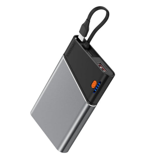 10000mAh Portable Power Bank with Built In USB C Cable - Fast Charging Battery Pack for Phones and Tablets