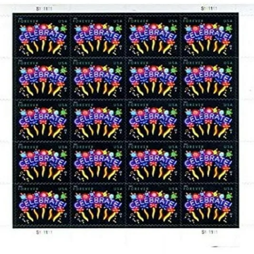 Neon Celebrate! USPS First-Class Mail Forever Postage Stamps - 1 Sheet of 20