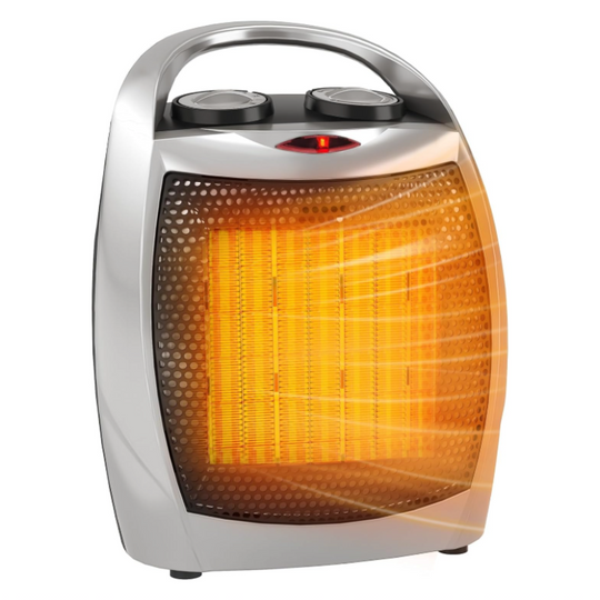 Electric Space Heater – Desktop Heater Fan with Thermostat, Fast Heating, Tip-Over & Overheat Protection, Silver Ceramic