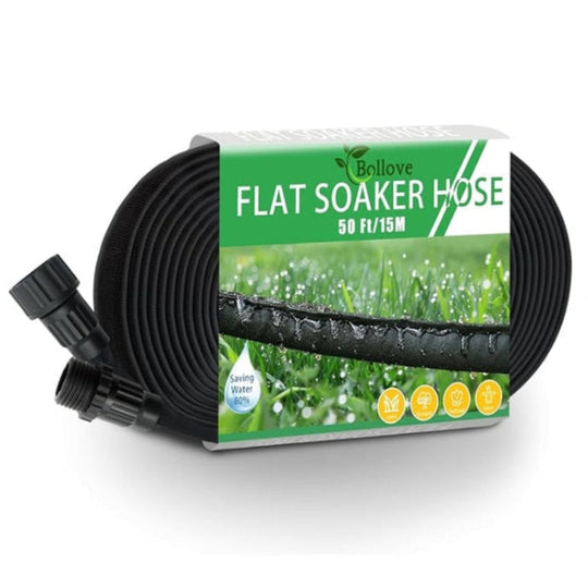 50FT Soaker Hose - Flat Irrigation Hose - Heavy Duty Leak Free Garden Watering System