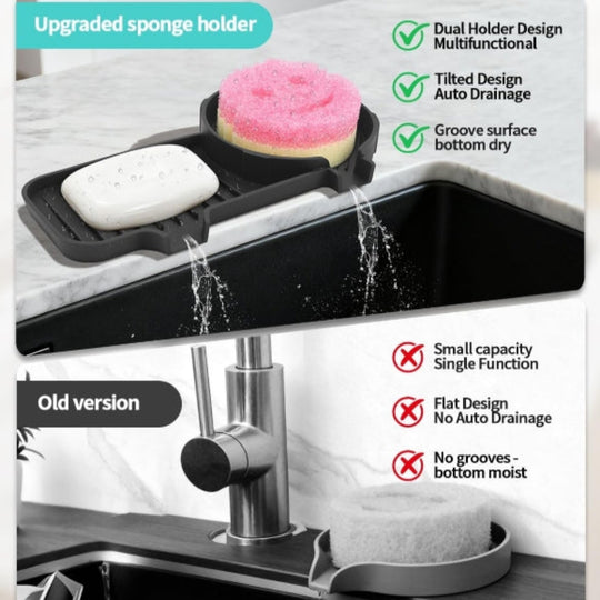 Silicone Sponge Holder - Soap Tray Auto Drain Sink Organizer for Kitchen and Bathroom