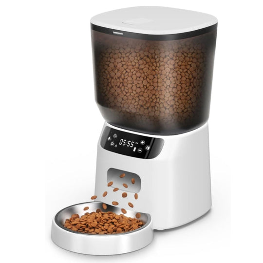 Automatic Cat Feeder – Timed Pet Food Dispenser with Stainless Steel Bowl, 6 Meals Daily & Portion Control