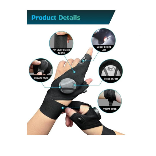 LED Flashlight Gloves - Hands Free Finger Lights - Waterproof Work Gloves