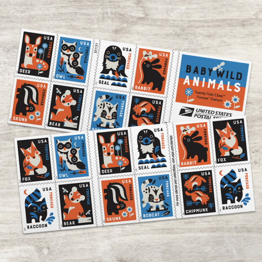 USPS Baby Wild Animals Forever Stamps - Book of 20