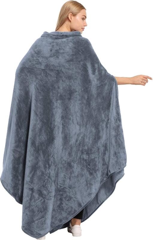  Fleece Wearable Blanket Poncho - Warm Cozy Travel Wrap Cape