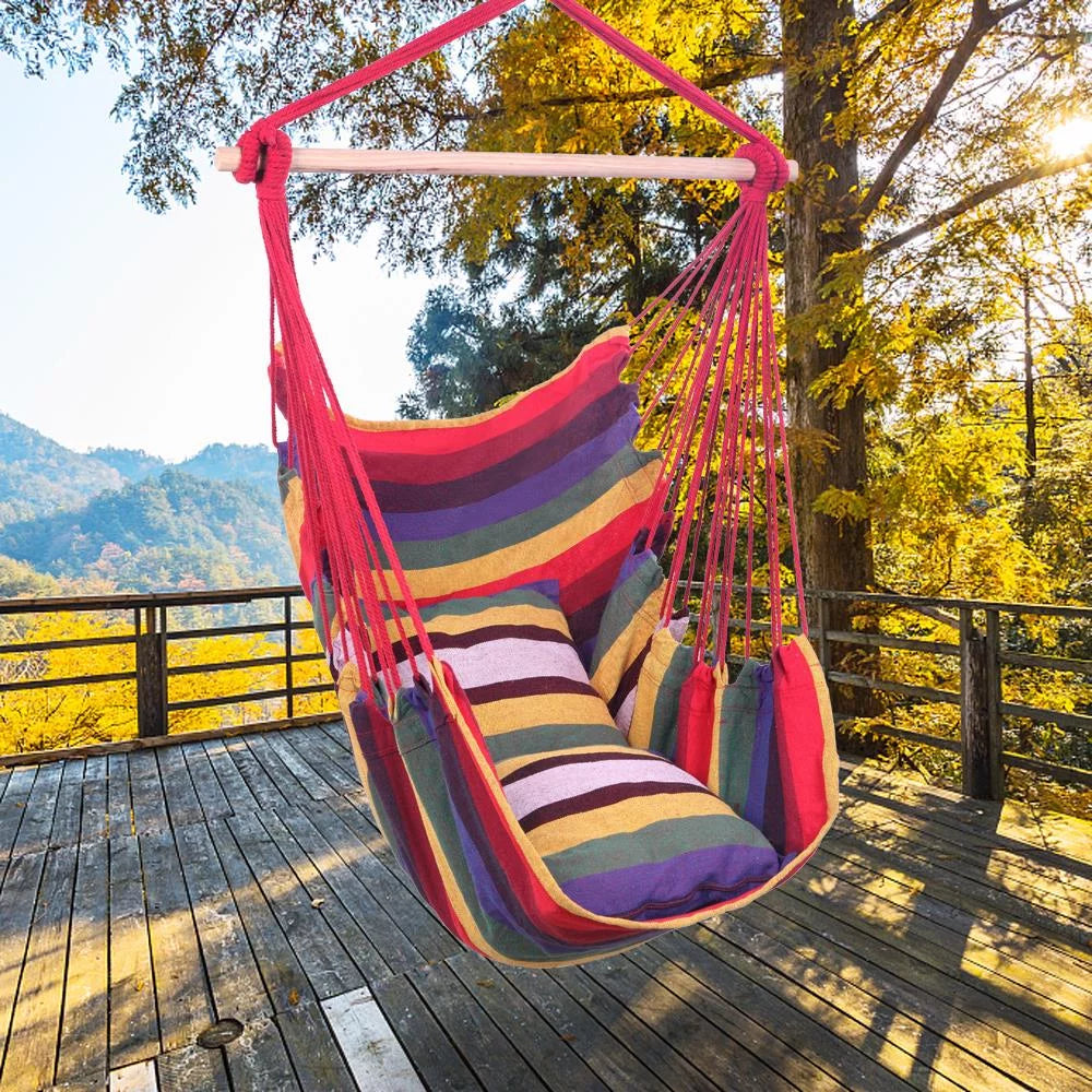 Hanging Rope Swing Chair Hammock with Two Pillows