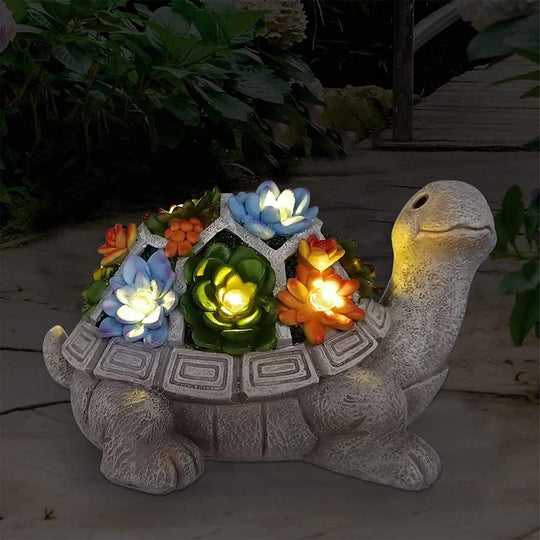 Solar Garden Statue with Succulent and LED Lights, Outdoor Yard Decor