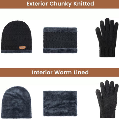 Winter Hat Beanie Scarf Gloves Set with Fleece Lining for Men and Women