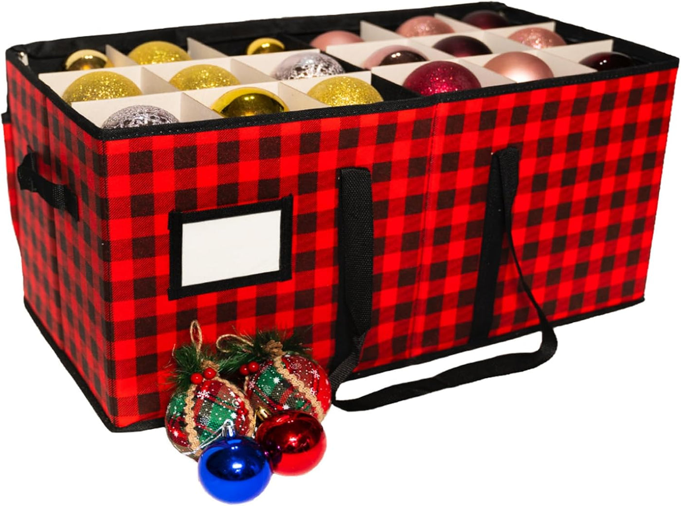 Large Christmas Ornament Storage Container Box with Zipper Closure