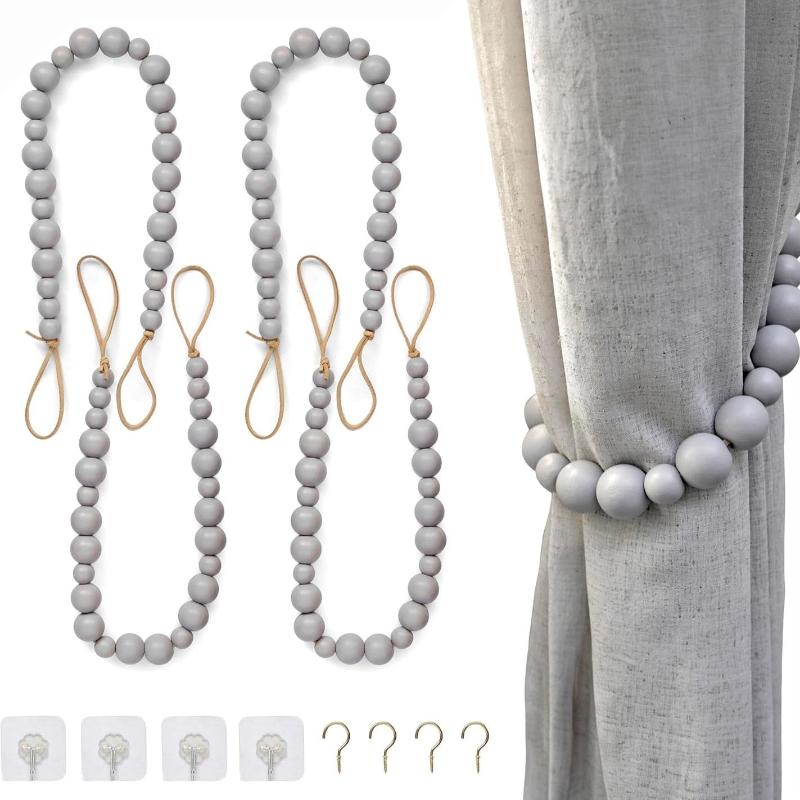 Wooden Bead Curtain or Drape Tieback Sets