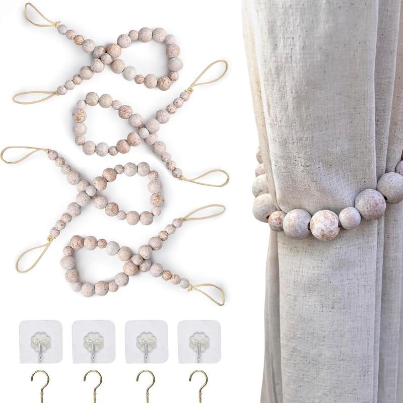 Wooden Bead Curtain or Drape Tieback Sets