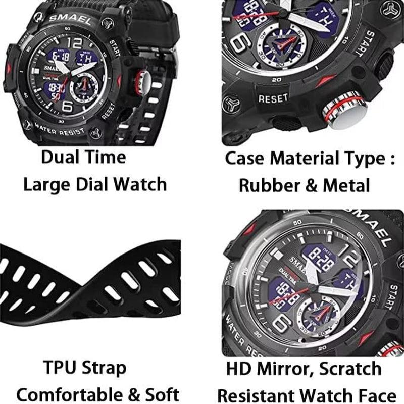 Men's Waterproof Sports Wrist Watch with Date & Multi Function LED Alarm Stopwatch