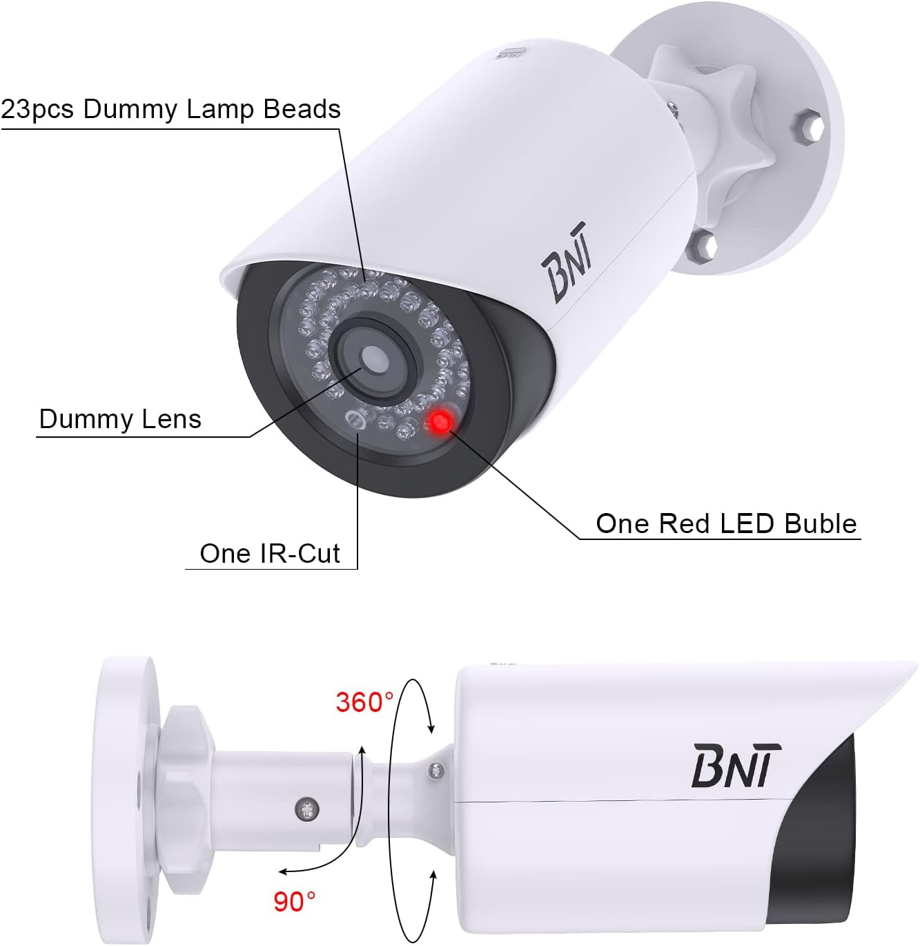 2 Pack Dummy Fake Security Camera with One Red LED Light at Night