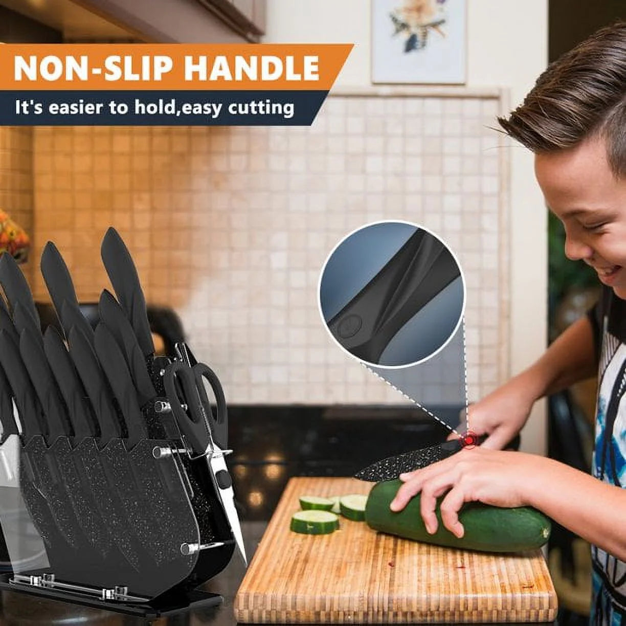 16 Piece Ceramic Coated Knife Block Set  with Scissors