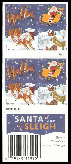 USPS Santa & Sleigh 2012 Forever Stamps - Booklet of 20 Postage Stamps