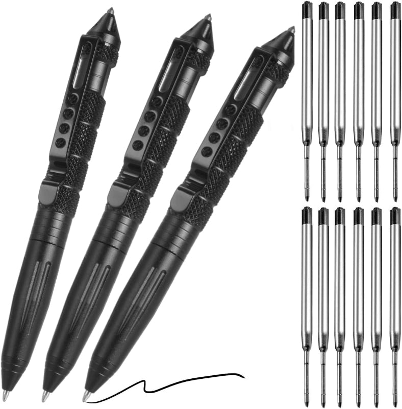 Tungsten Steel Tactical Pen with Glass Breaker and 8 Black Ink Refills