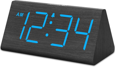 Wooden Digital Alarm Clock with USB Port, Loud Alarm, Dimmer, and Snooze Function