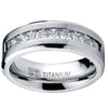Titanium Men's .9Ct Wedding Band Engagement Ring with 9 Large Princess Cut Cubic Zirconias