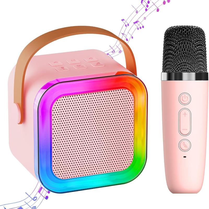 Mini Karaoke Machine for Kids & Adults, Portable Bluetooth Speaker wiht 2 Wireless Microphones with Fun Voice Changing Functions