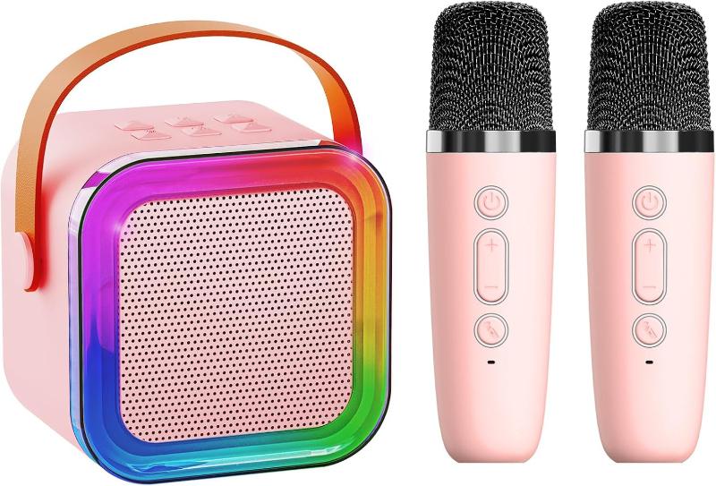 Mini Karaoke Machine for Kids & Adults, Portable Bluetooth Speaker wiht 2 Wireless Microphones with Fun Voice Changing Functions