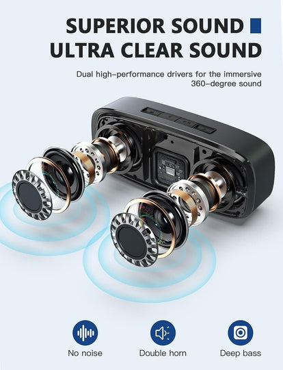Wireless Portable Bluetooth Speaker with Loud Stereo Sound, Rich Bass, 12-Hour Playtime & Built-in Mic