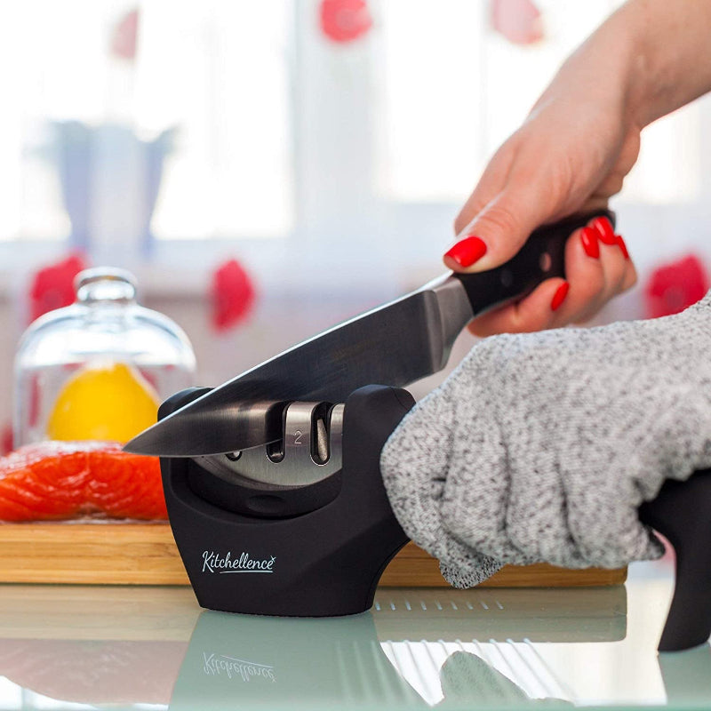 4-in-1 Kitchen Knife Sharpener with 3 Stages and Cut-Resistant Glove