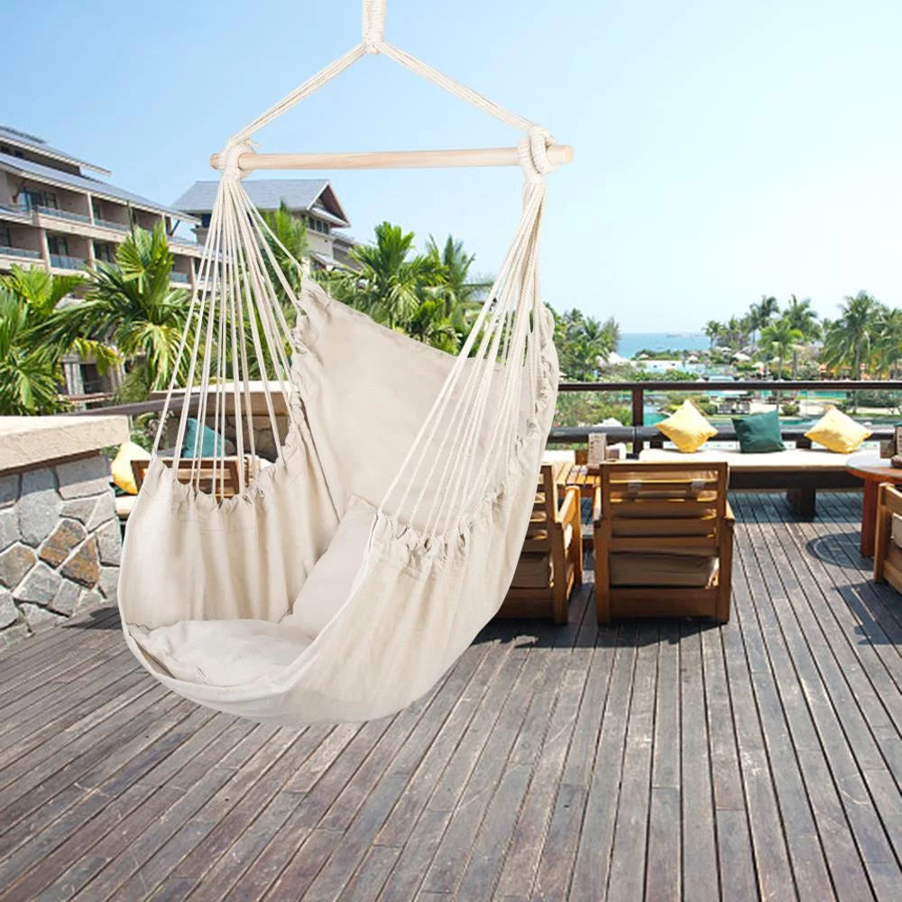 Hanging Rope Swing Chair Hammock with Two Pillows