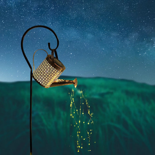 Solar Waterfall Watering Can with Garden Lights & Shepherd Hook