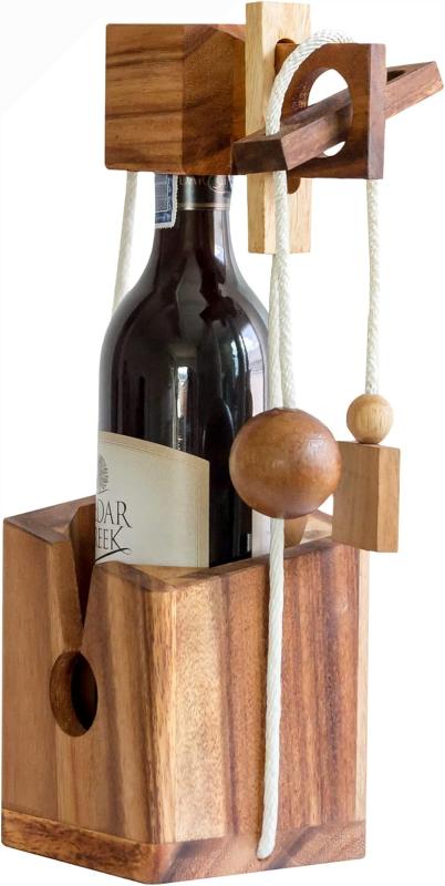 Miri - Challenging 3D Wooden Wine Bottle Holder and Wine Lock Puzzle Games