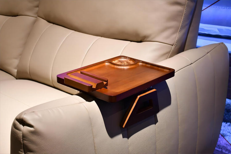 Couch Arm Tray Table with 360° Rotating Phone Holder & Bamboo Side Table