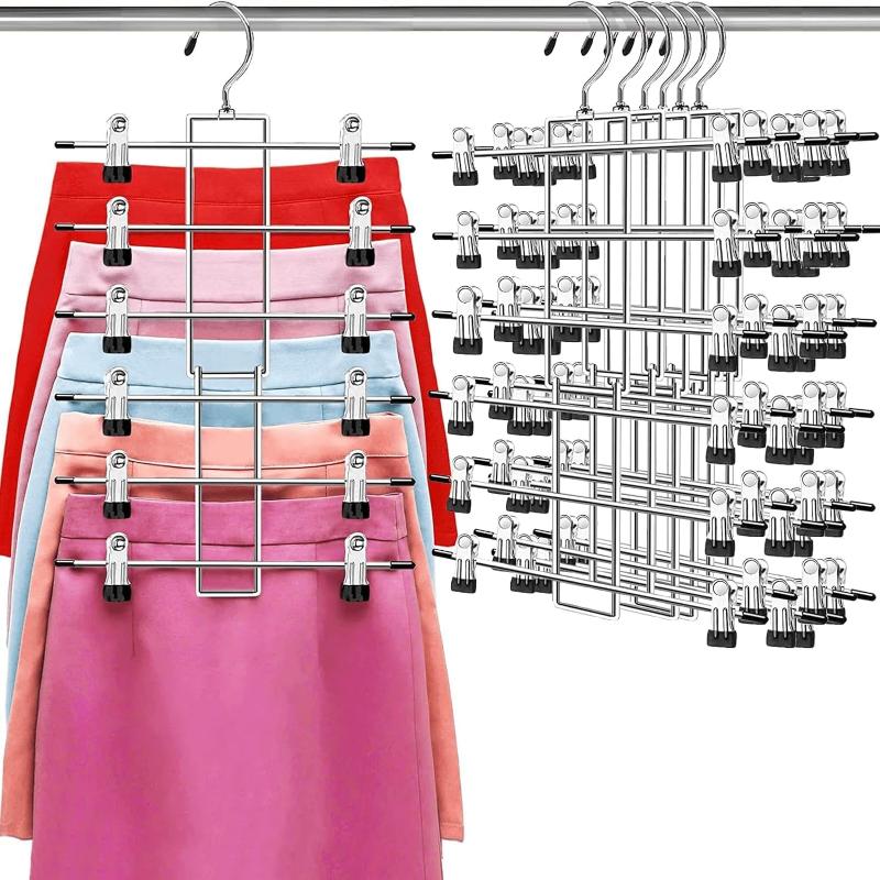 Multipack 6-Tier Skirt Hangers with 360° Swivel Hook - Space Saving with Clips