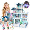 Dollhouse with Colorful Light, Pretend Play MultiRooms & 2 Dolls