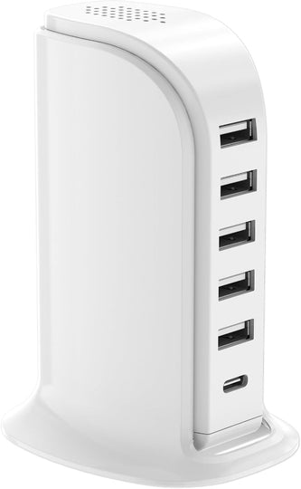 Charging Station for Multiple Devices, 5 USB + 1 Type-C Fast Charger for Home & Office