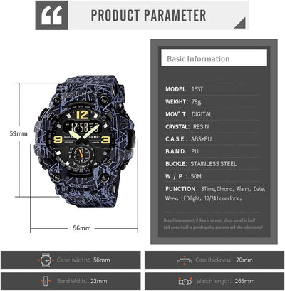 Men's Multifunction Large Face Sports Watch, Waterproof Shockproof Camouflage Series