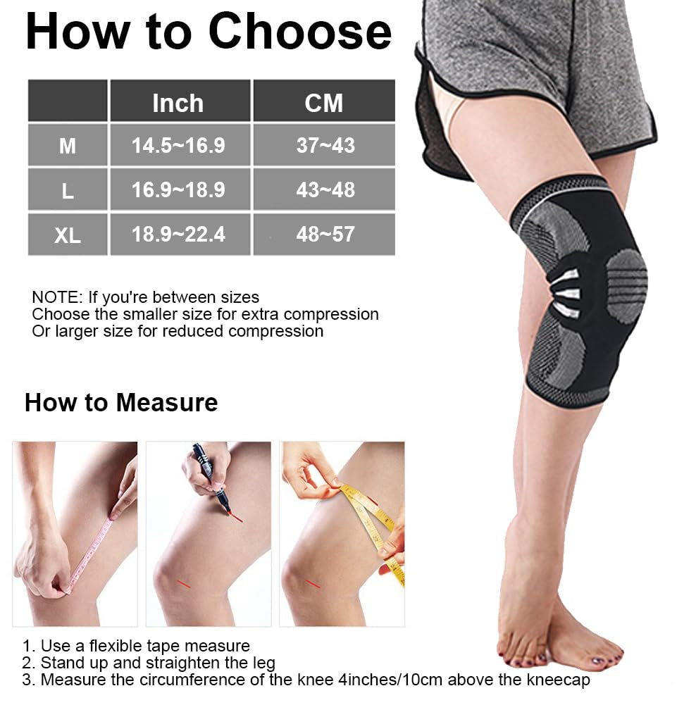 2 Pack Compression Knee Brace Sleeve with Side Stabilizers & Patella Gel Pad