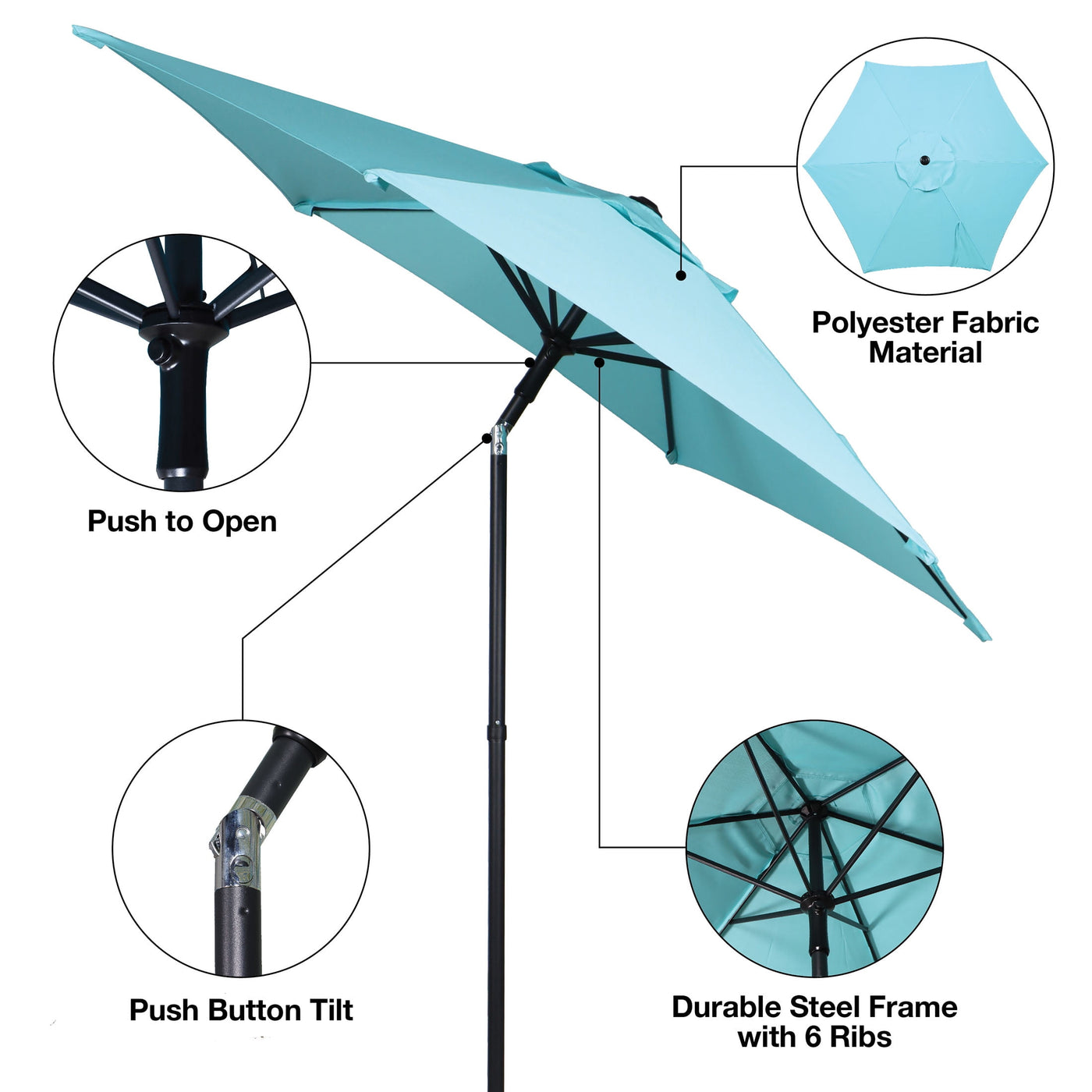 7.5 Foot Push-Up Round Market Umbrella