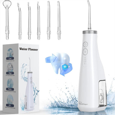 Cordless Water Dental Flosser 300ML Rechargeable Oral Irrigator with 6 Jet Tips