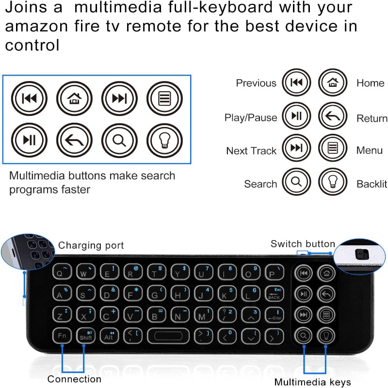 Mini Wireless Keyboard Fire TV Remote Contro for Streaming Players