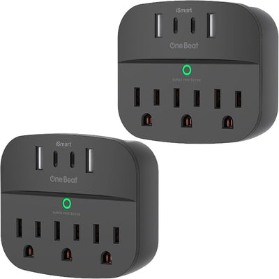 2 Pack Surge Protector Outlet Extender with 3 Wall Outlets 4 USB Wall Charger(2 USB C), 490 Joules