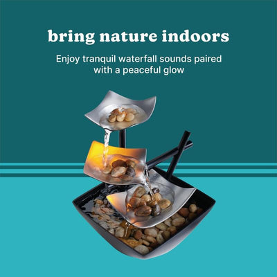 Water Fountain Soothing Sound Machine - Automatic Pump, Deep Basin & Natural River Rocks