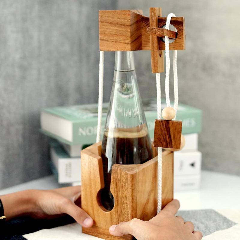 Miri - Challenging 3D Wooden Wine Bottle Holder and Wine Lock Puzzle Games