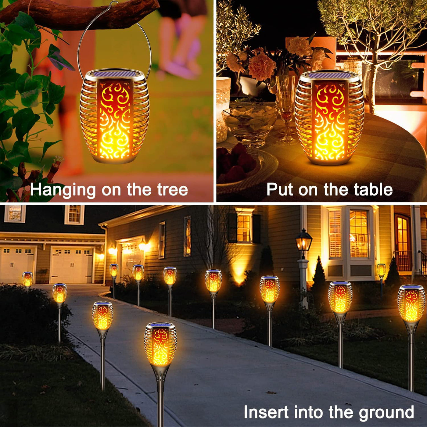 4 Pack Solar Lights Outdoor LED Light with Flickering Flame, Waterproof Solar Garden Lights for Path Landscape Patio Decor