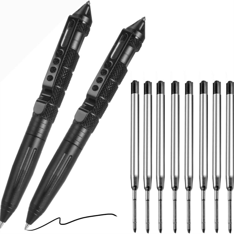 Tungsten Steel Tactical Pen with Glass Breaker and 8 Black Ink Refills