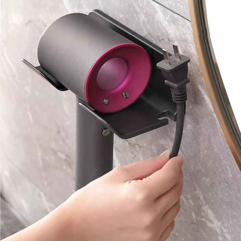 Universal Hair Dryer Holder Wall Mount with Plug and Cord Organizer